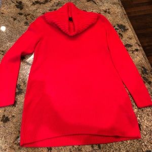 Red Cowl Neck Long Tunic Sweater